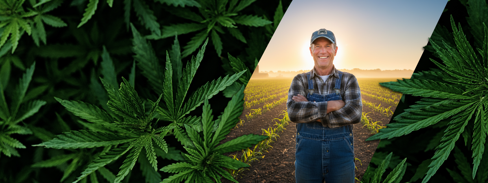 Cannabis Farmer happy with Cannabis leaves around. 