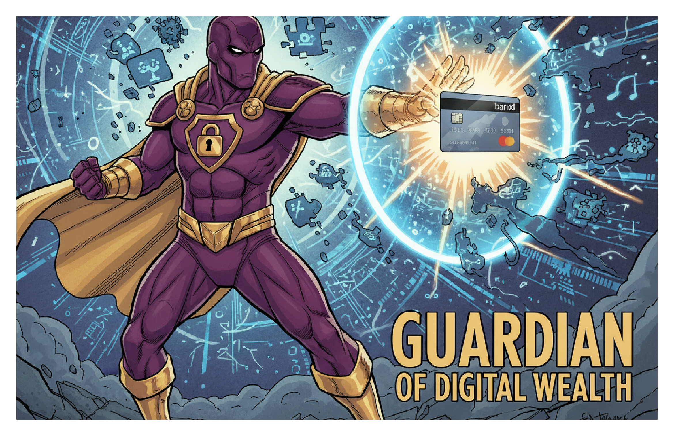 Protect Debit Card Image Against Fraud Superhero picture
